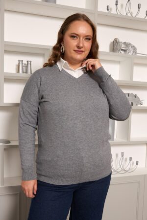 Grey Oversized Fit V-Neck Casual Sweater - Brand: RMG - Women & Kids, Baby Clothes Wholesale - Globality Store