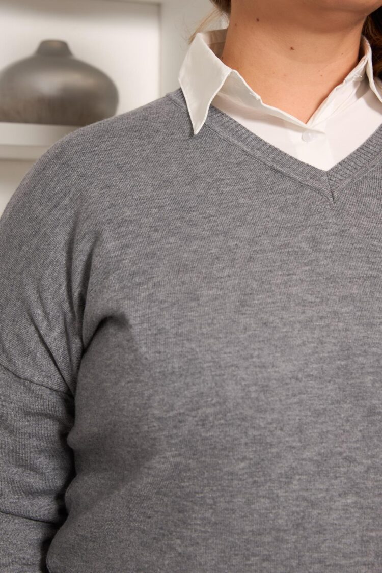 Grey Oversized Fit V-Neck Casual Sweater