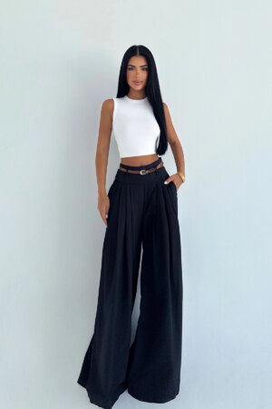 Black High Waist Palazzo Wide Leg Pants - Brand: EYYO ATELIER - Women & Kids, Baby Clothes Wholesale - Globality Store