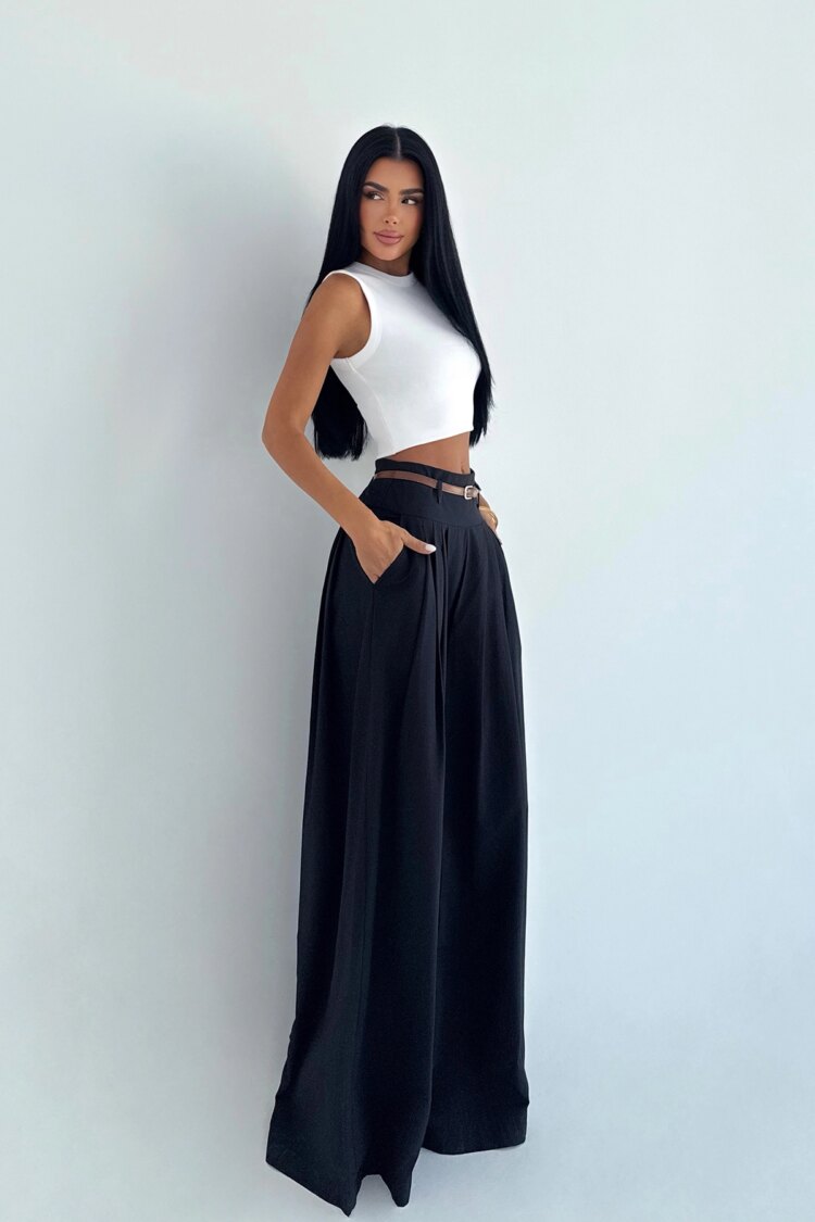 Black High Waist Palazzo Wide Leg Pants