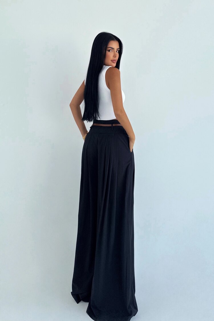 Black High Waist Palazzo Wide Leg Pants