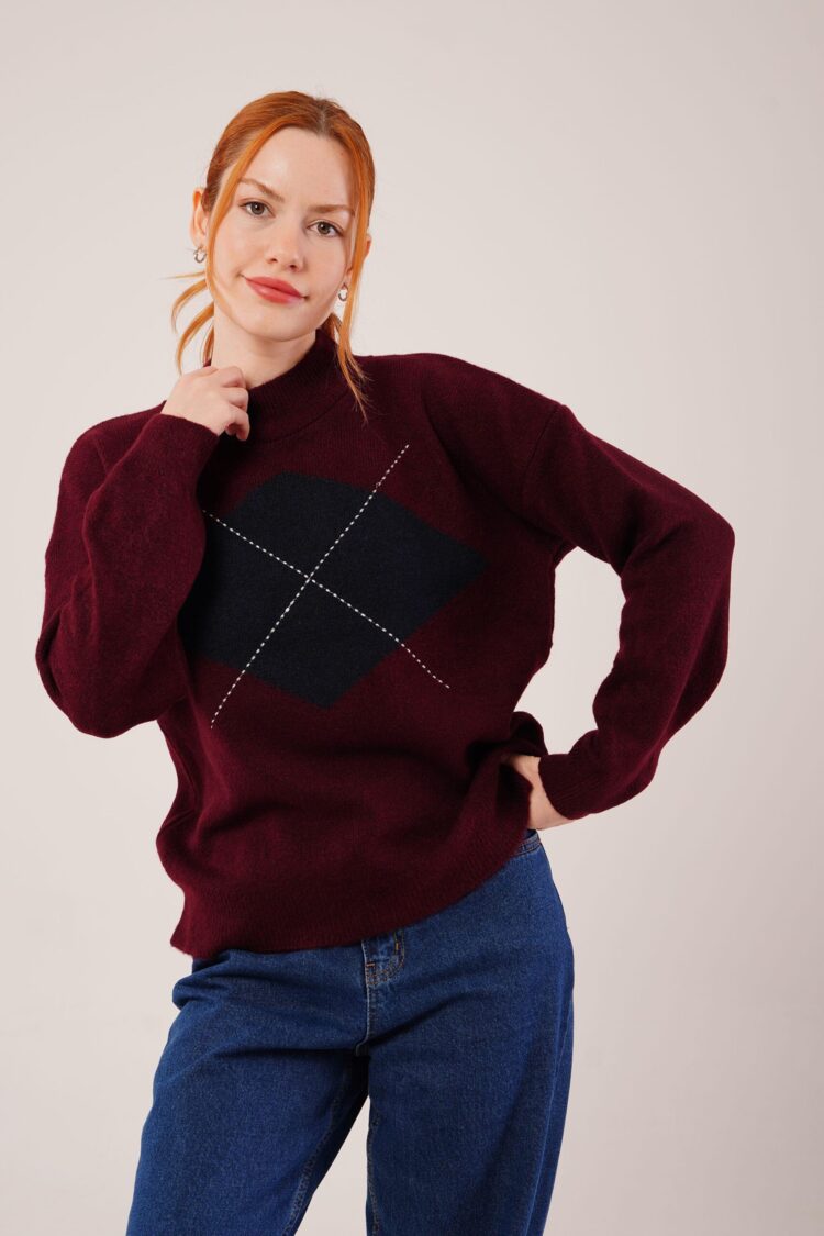 Sweater With Checkered Pattern - Brand: Lustrin - Women & Kids, Baby Clothes Wholesale - Globality Store