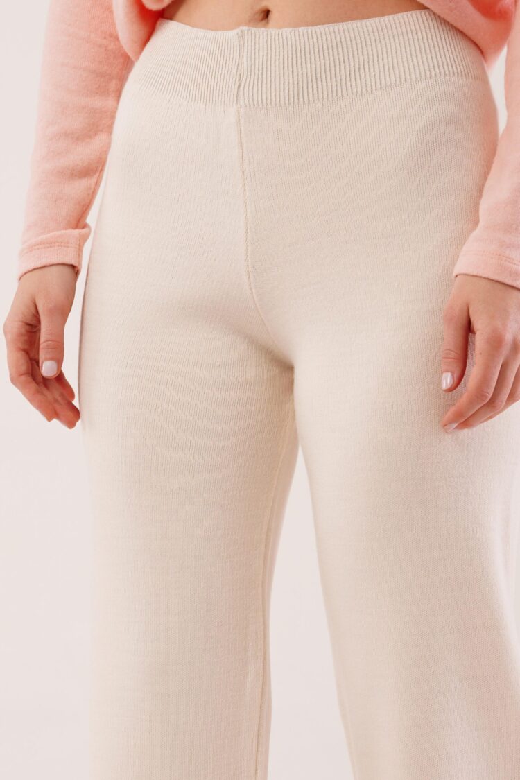 Beige Palazzo Pants High Waist Wide Leg