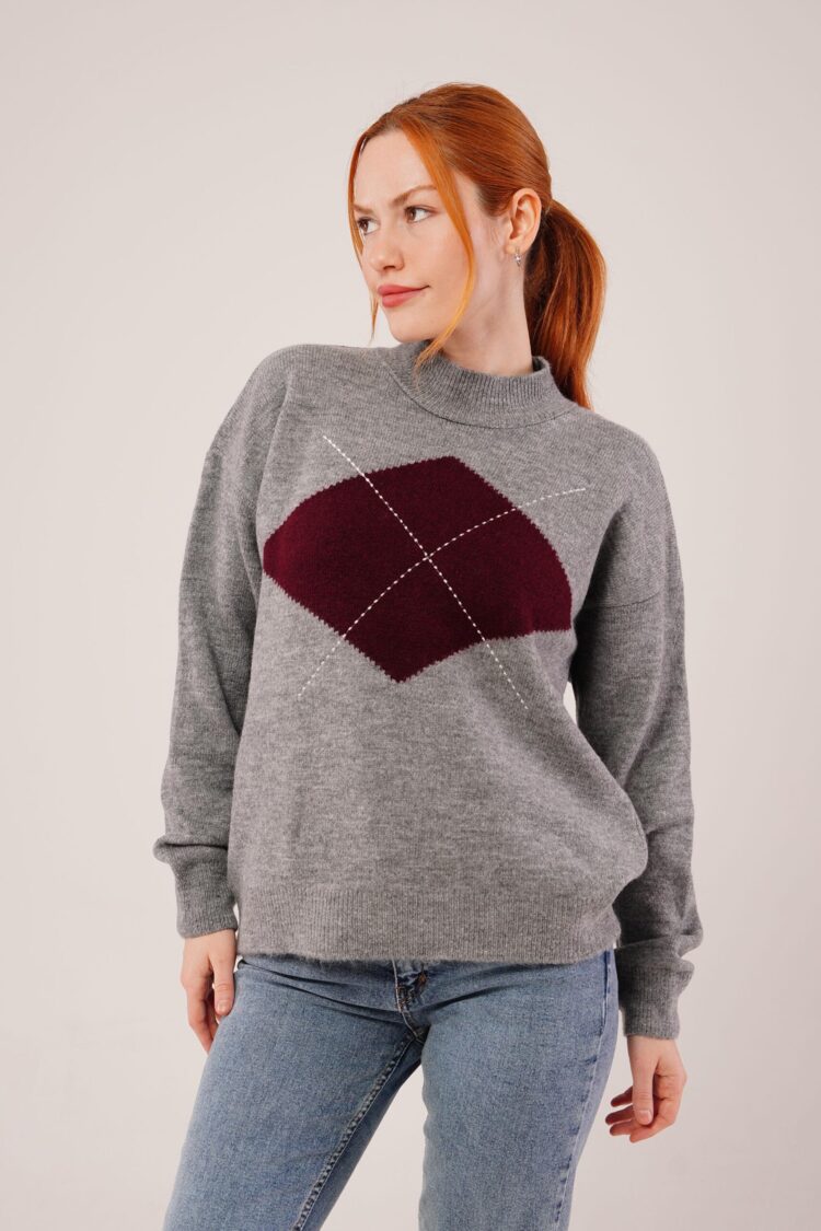 Argyle Oversized Fit Sweater With High Neck
