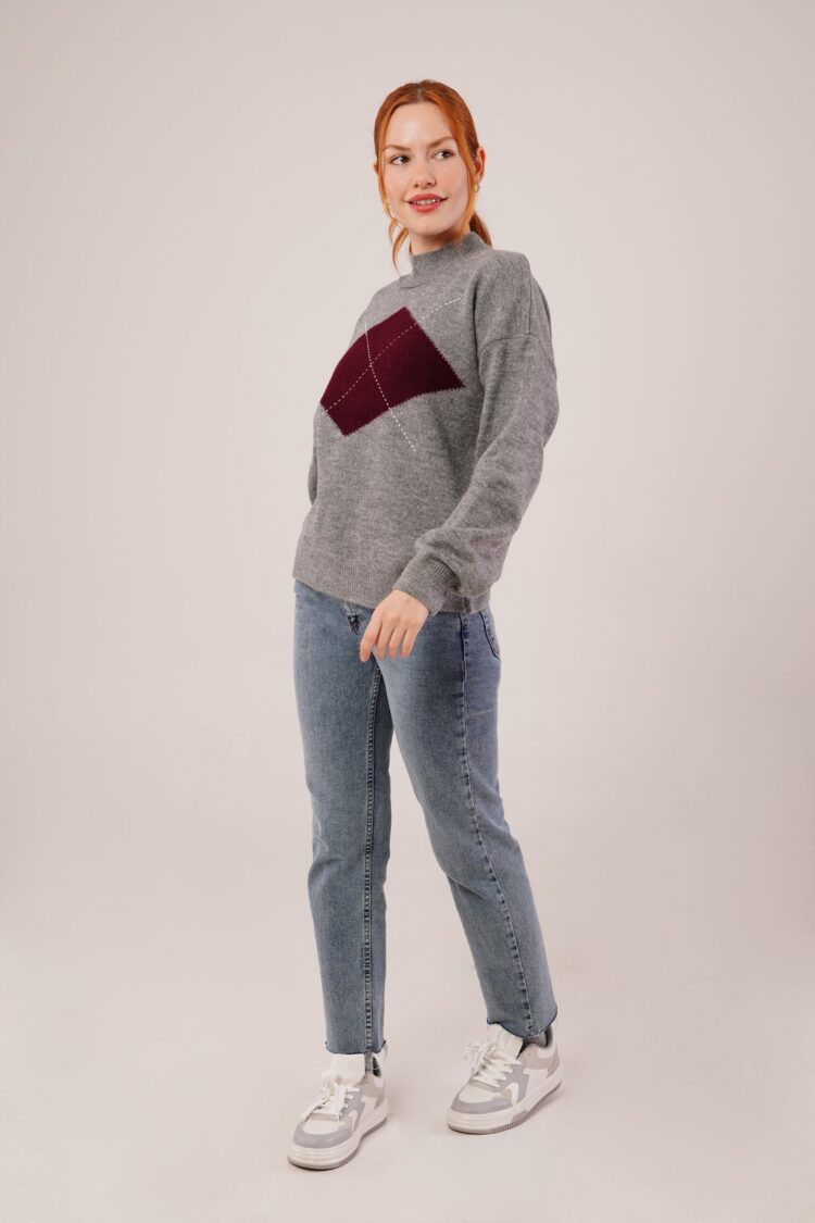 Argyle Oversized Fit Sweater With High Neck