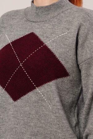 Argyle Oversized Fit Sweater With High Neck - Brand: Lustrin - Women & Kids, Baby Clothes Wholesale - Globality Store