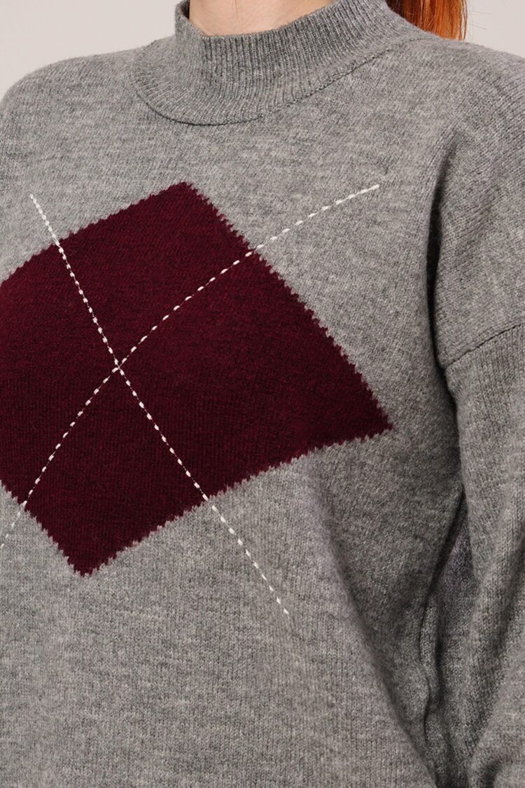 Argyle Oversized Fit Sweater With High Neck
