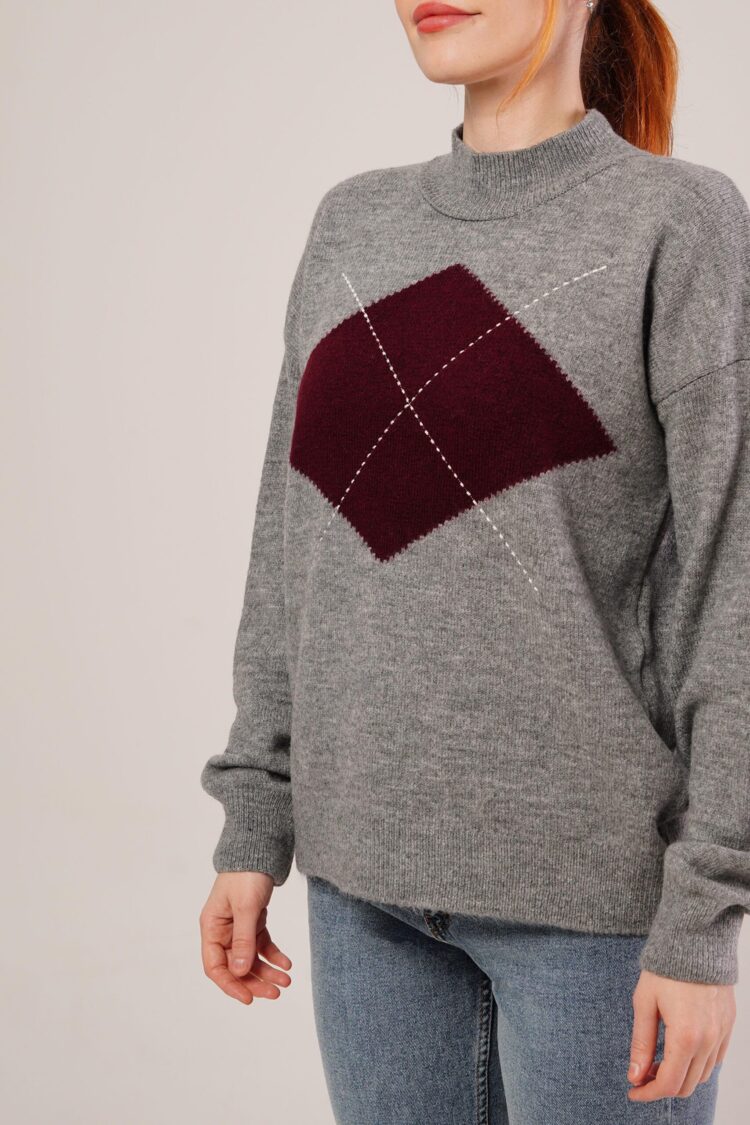 Argyle Oversized Fit Sweater With High Neck