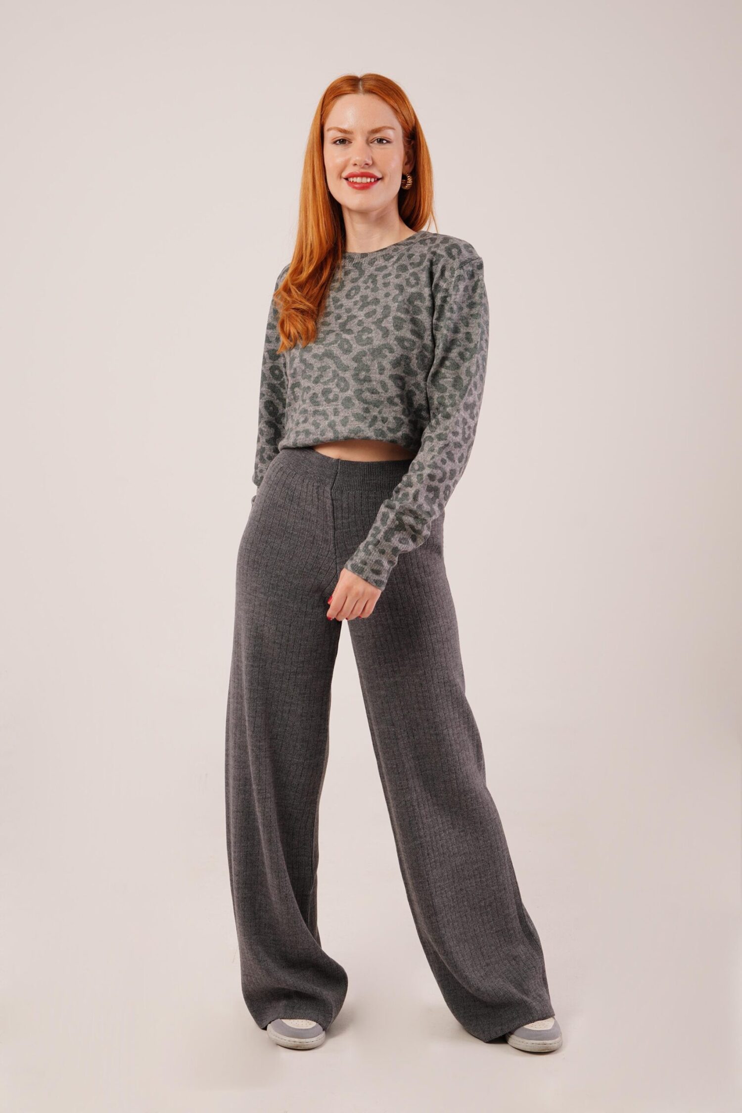 Grey Palazzo Pants With Wide Leg And Mid Waist - Brand: Lustrin - Women & Kids, Baby Clothes Wholesale - Globality Store