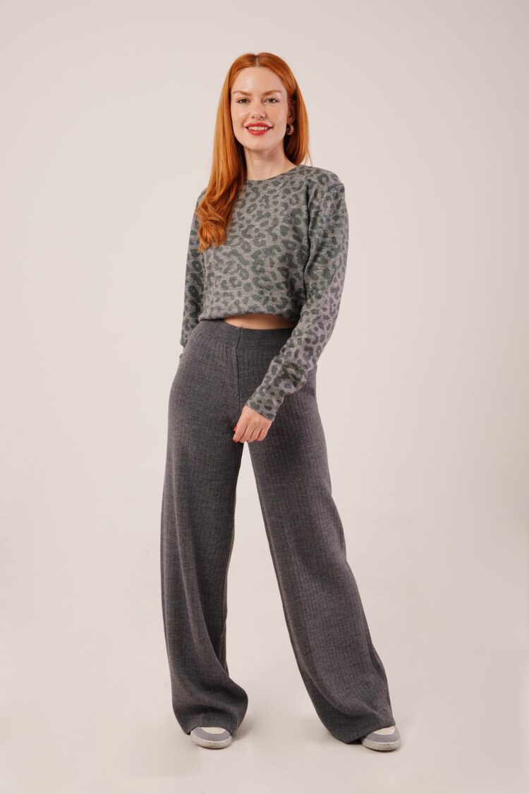 Grey Palazzo Pants With Wide Leg And Mid Waist - Brand: Lustrin - Women & Kids, Baby Clothes Wholesale - Globality Store