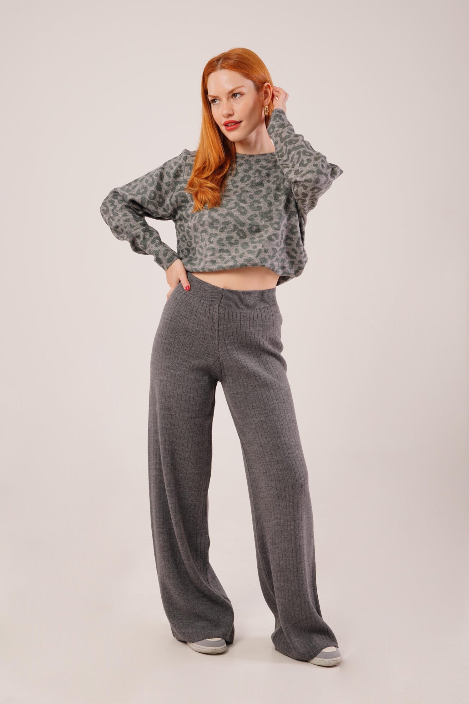 Grey Palazzo Pants With Wide Leg And Mid Waist - Brand: Lustrin - Women & Kids, Baby Clothes Wholesale - Globality Store