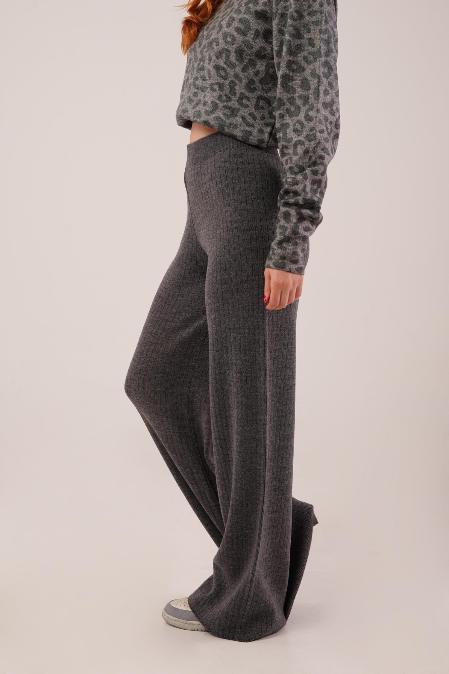 Grey Palazzo Pants With Wide Leg And Mid Waist - Brand: Lustrin - Women & Kids, Baby Clothes Wholesale - Globality Store