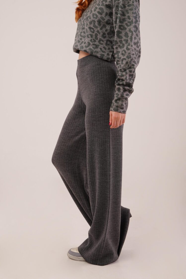 Grey Palazzo Pants With Wide Leg And Mid Waist