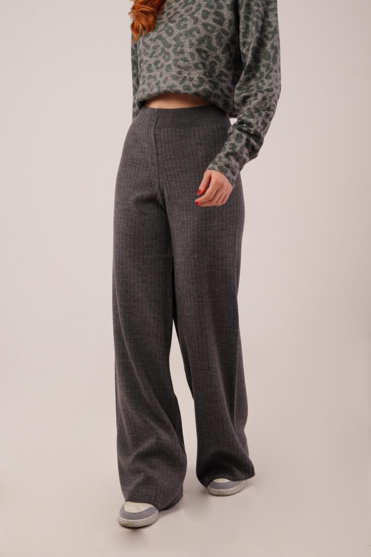 Grey Palazzo Pants With Wide Leg And Mid Waist