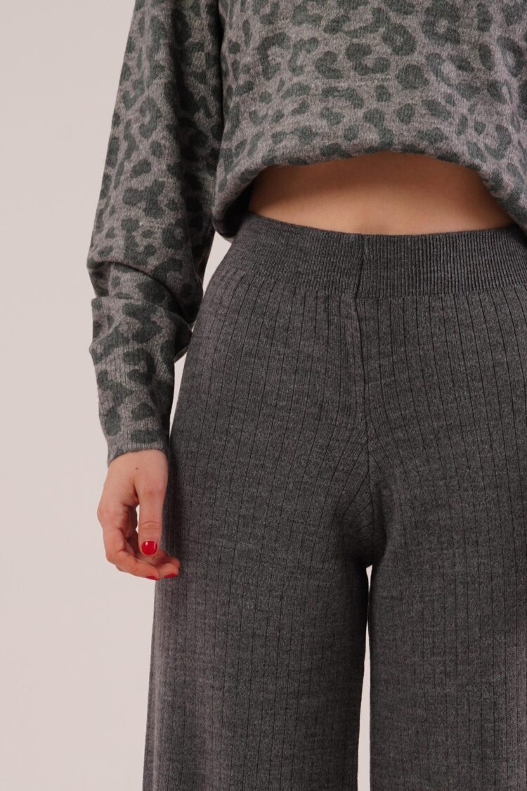 Grey Palazzo Pants With Wide Leg And Mid Waist