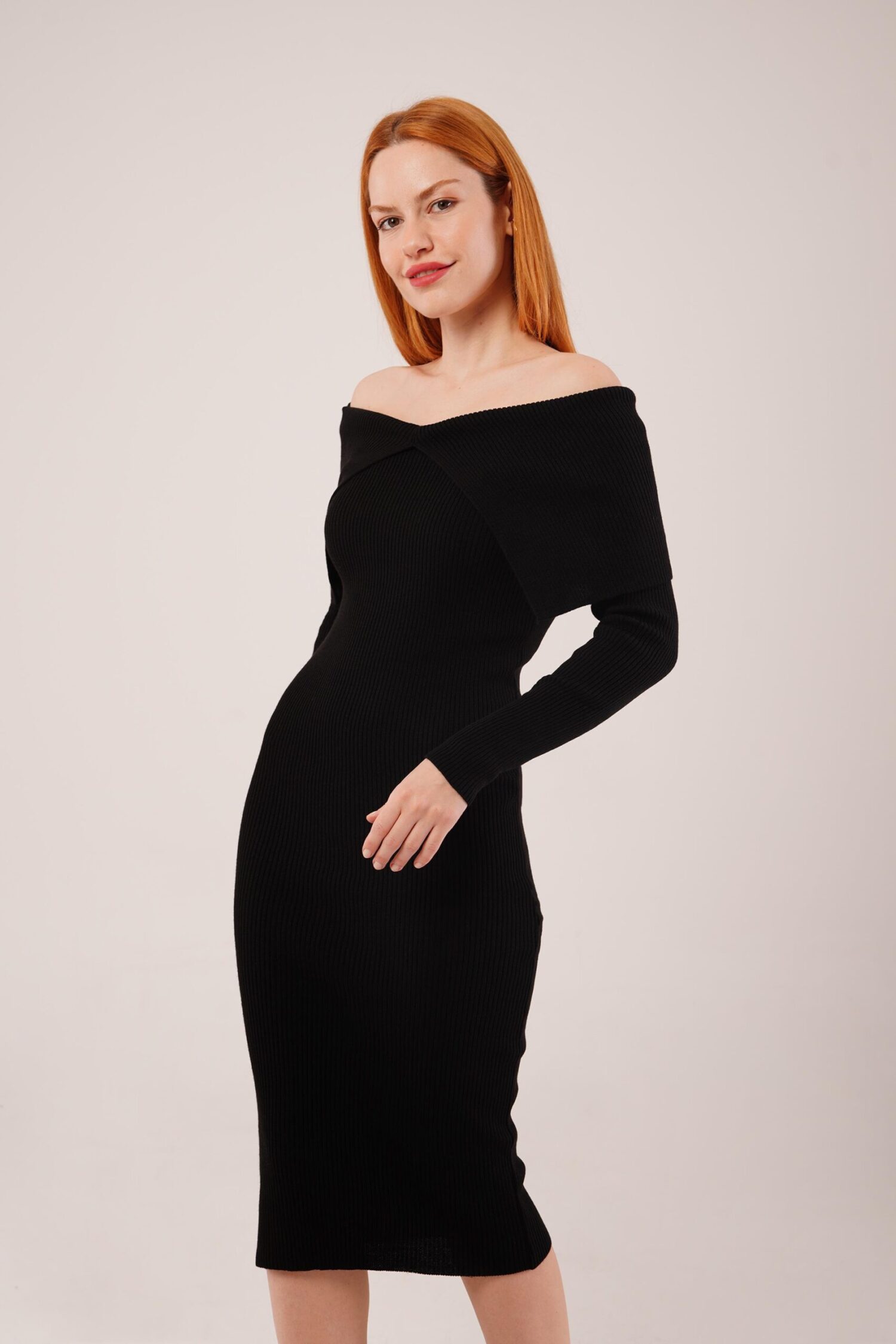 ElegantBodycon Midi Dress With Off Shoulder Neck - Brand: Lustrin - Women & Kids, Baby Clothes Wholesale - Globality Store