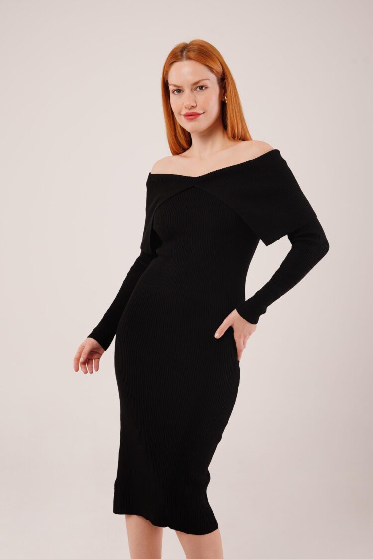 ElegantBodycon Midi Dress With Off Shoulder Neck
