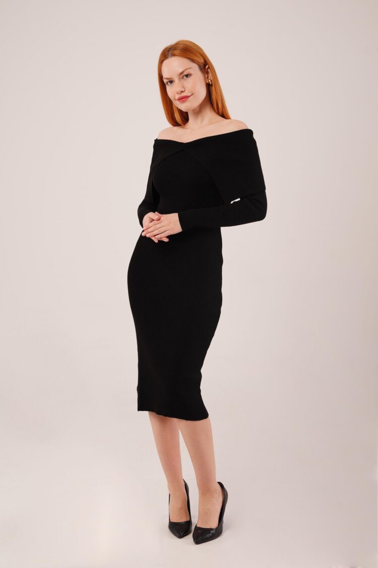 ElegantBodycon Midi Dress With Off Shoulder Neck