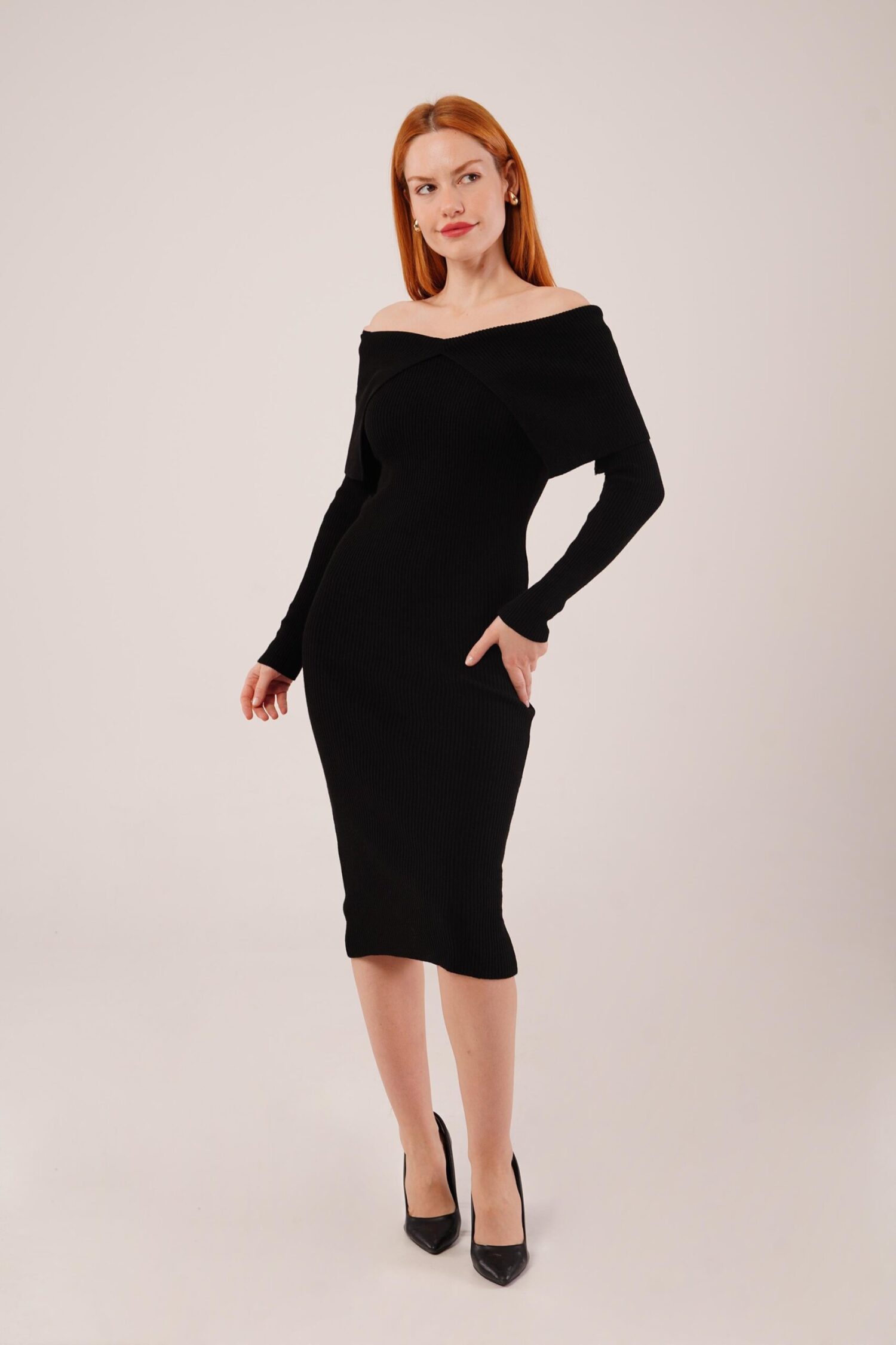 ElegantBodycon Midi Dress With Off Shoulder Neck - Brand: Lustrin - Women & Kids, Baby Clothes Wholesale - Globality Store