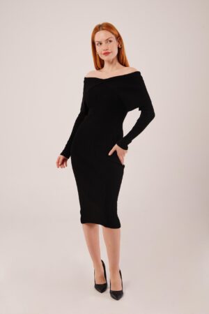 ElegantBodycon Midi Dress With Off Shoulder Neck - Brand: Lustrin - Women & Kids, Baby Clothes Wholesale - Globality Store