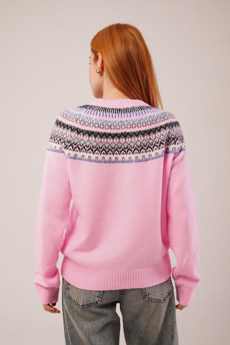Sweater With Figure Pattern And Crew Neck