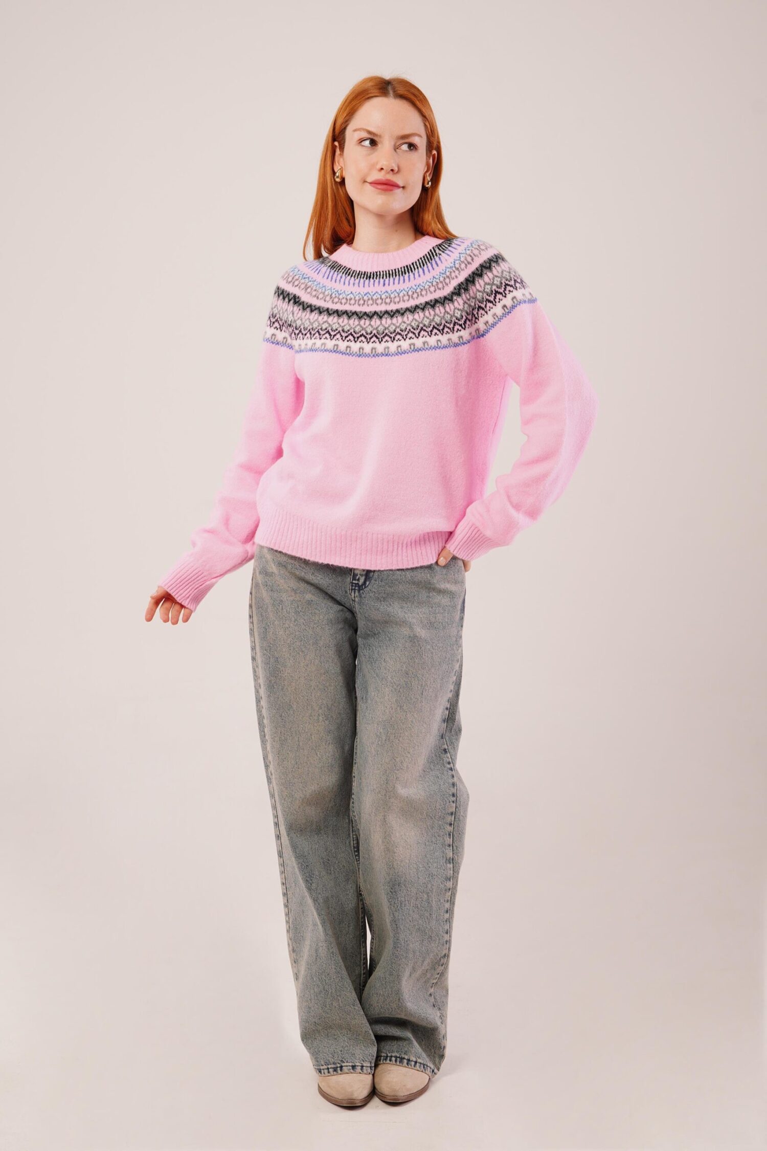 Sweater With Figure Pattern And Crew Neck - Brand: Lustrin - Women & Kids, Baby Clothes Wholesale - Globality Store