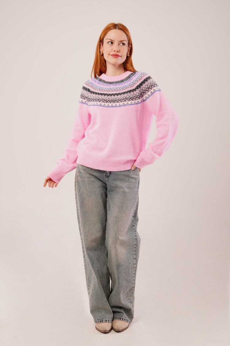 Sweater With Figure Pattern And Crew Neck