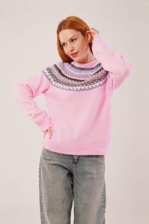 Sweater With Figure Pattern And Crew Neck - Brand: Lustrin - Women & Kids, Baby Clothes Wholesale - Globality Store