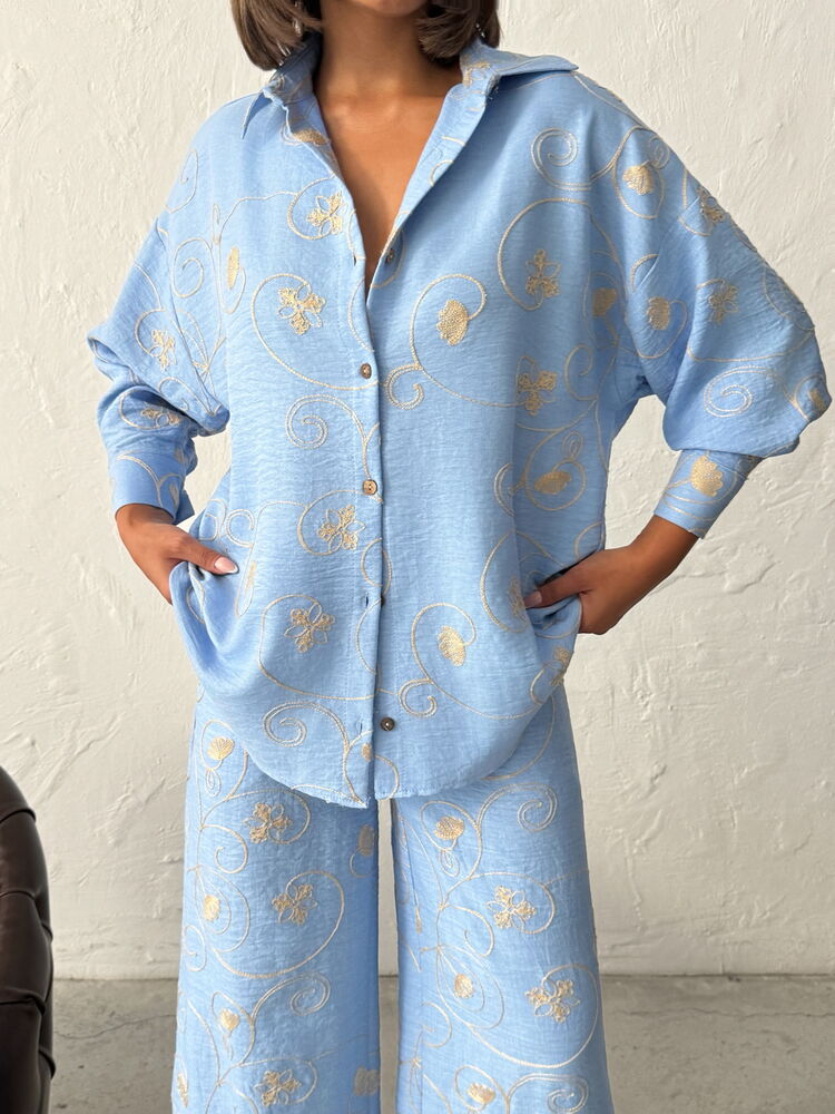 Floral Oversized Fit Shirt With Notched Neck
