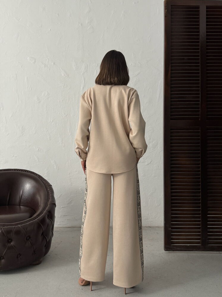 Beige Palazzo Pants With Drawstring And Slant Pockets