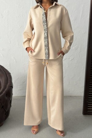Beige Palazzo Pants With Drawstring And Slant Pockets - Brand: Topshow - Women & Kids, Baby Clothes Wholesale - Globality Store