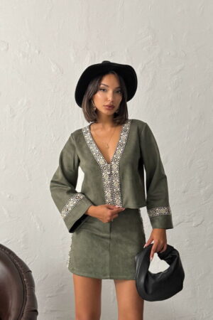Green Boho Blouse With Plunging Neckline - Brand: Topshow - Women & Kids, Baby Clothes Wholesale - Globality Store