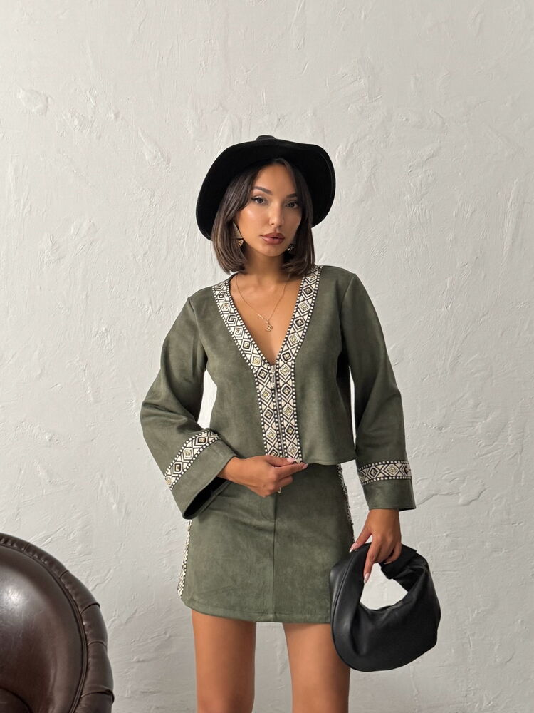 Green Boho Blouse With Plunging Neckline