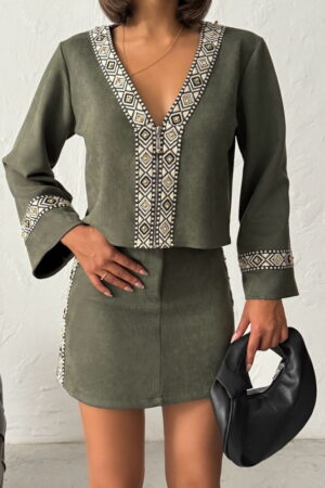 Green Boho Blouse With Plunging Neckline - Brand: Topshow - Women & Kids, Baby Clothes Wholesale - Globality Store