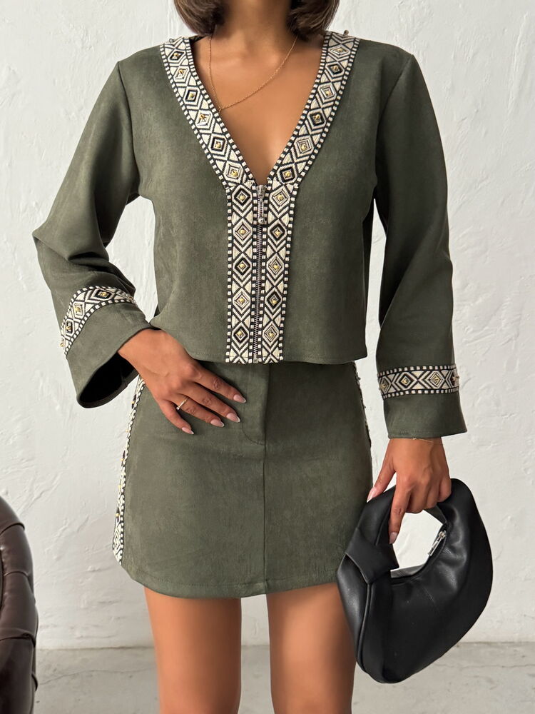 Green Boho Blouse With Plunging Neckline