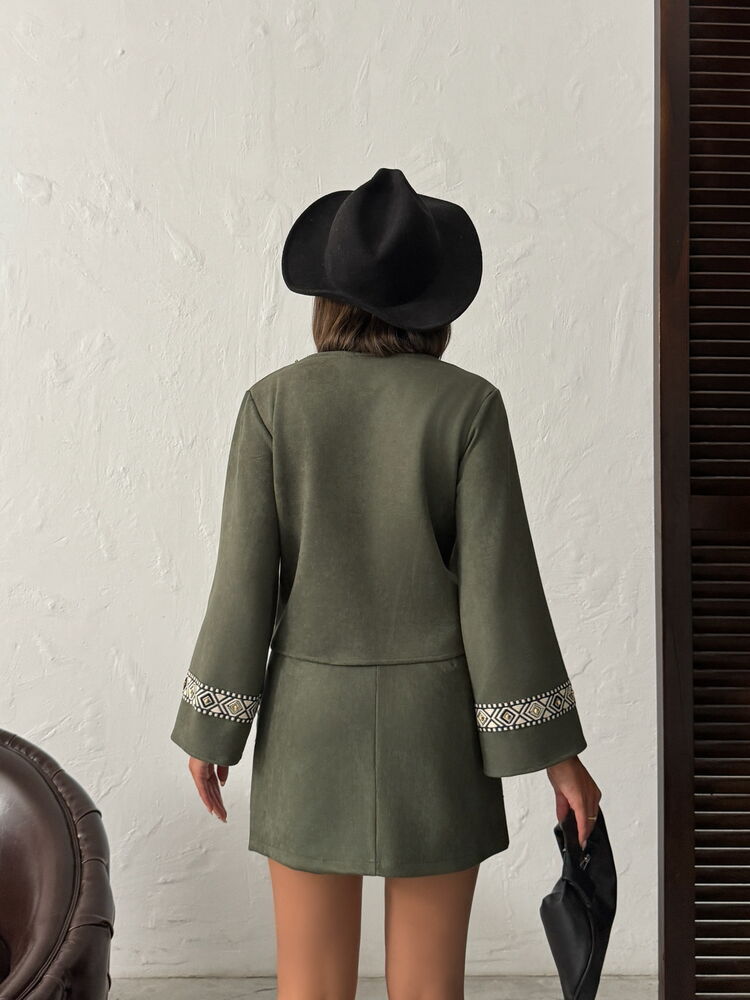 Green Boho Blouse With Plunging Neckline