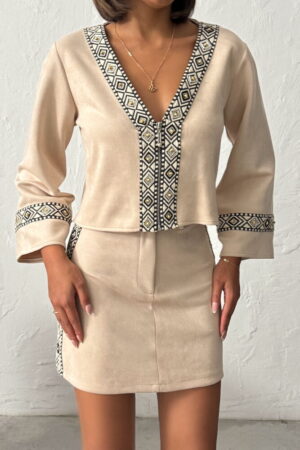 Beige Ethnic Elegant Blouse With V-Neck - Brand: Topshow - Women & Kids, Baby Clothes Wholesale - Globality Store