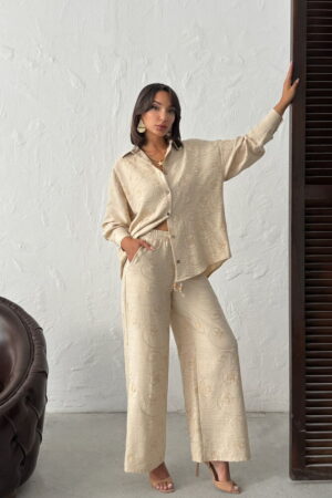 Beige Palazzo Pants With Drawstring Closure - Brand: Topshow - Women & Kids, Baby Clothes Wholesale - Globality Store