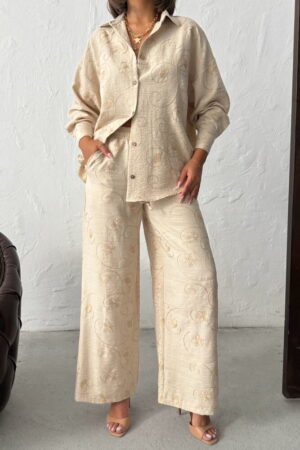 Beige Palazzo Pants With Drawstring Closure - Brand: Topshow - Women & Kids, Baby Clothes Wholesale - Globality Store