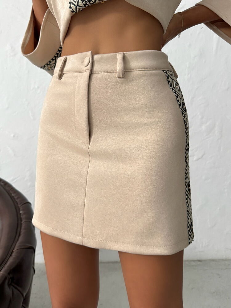 Beige Ethnic Casual Elegant Mini Bodycon Skirt