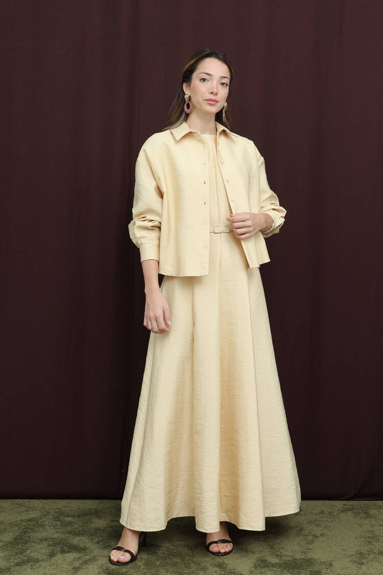 Elegant Beige Fit And Flare Floor Length Dress - Brand: Puane - Women & Kids, Baby Clothes Wholesale - Globality Store
