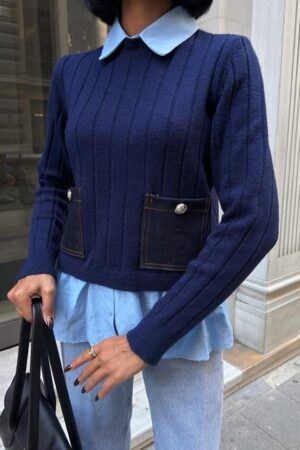 Sweater With Striped And Plain Style - Brand: Sobe Istanbul - Women & Kids, Baby Clothes Wholesale - Globality Store