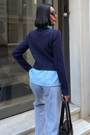 Sweater With Striped And Plain Style - Brand: Sobe Istanbul - Women & Kids, Baby Clothes Wholesale - Globality Store