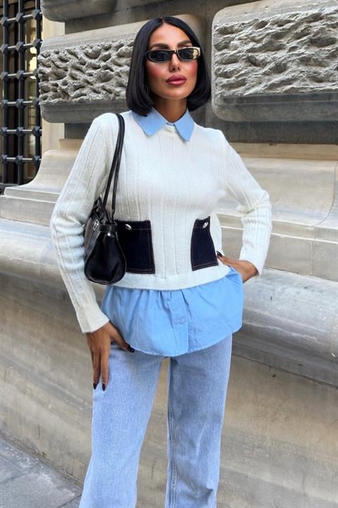 White Polo Neck Casual Sweater - Brand: Sobe Istanbul - Women & Kids, Baby Clothes Wholesale - Globality Store