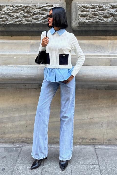 White Polo Neck Casual Sweater