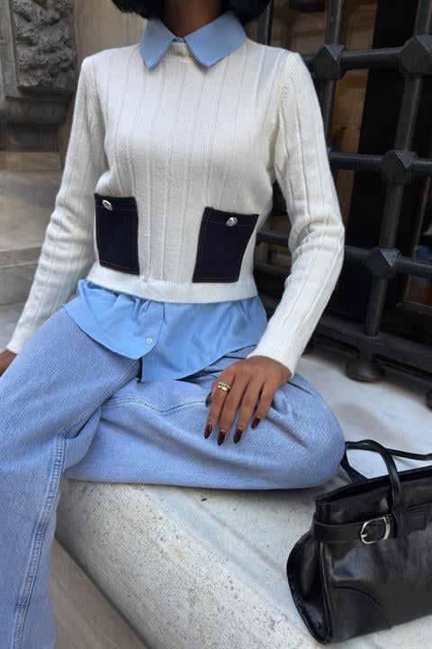 White Polo Neck Casual Sweater