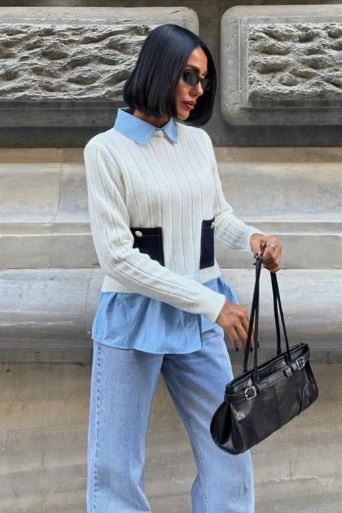 White Polo Neck Casual Sweater