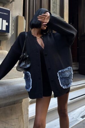 Oversized Fit Cardigan With V-Neck & Flap Pockets - Brand: Sobe Istanbul - Women & Kids, Baby Clothes Wholesale - Globality Store