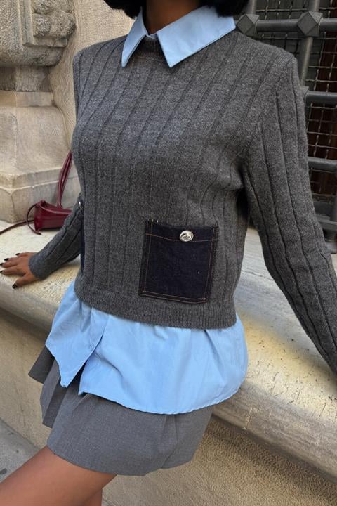 Grey Preppy Slim Fit Striped Sweater