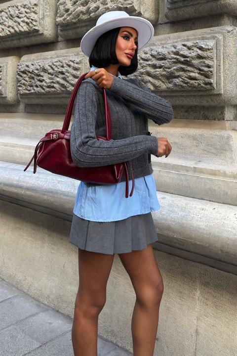 Grey Preppy Slim Fit Striped Sweater
